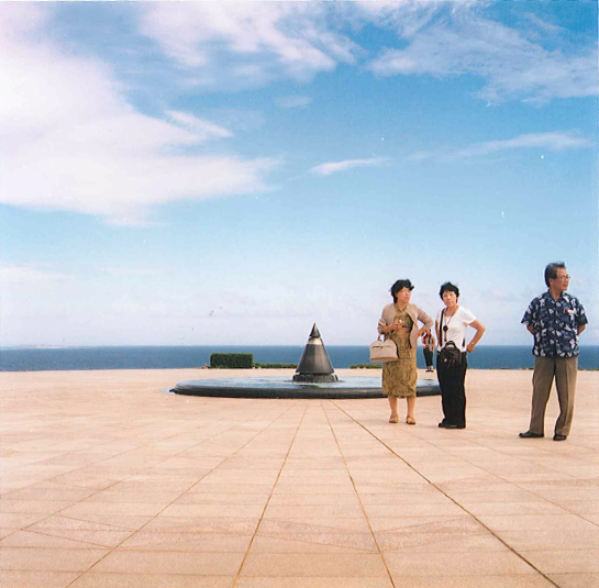 Visitors at the Peace Museum overlooking the ocean