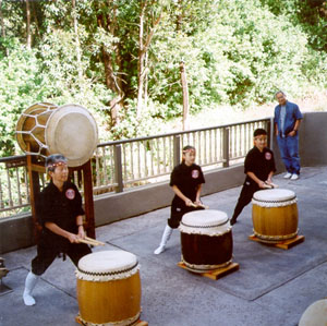 Hui Okinawa Taiko performing at the Waimea Cherry Blossom Festival